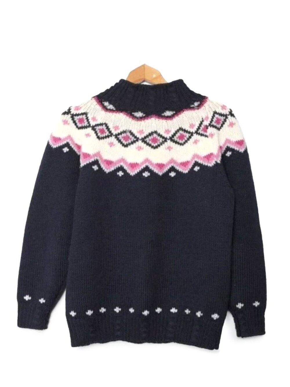 Vintage St Michael Fair Isle Wool Blend Sweater Pullover Navy Blue Pink Small S - Picture 4 of 11